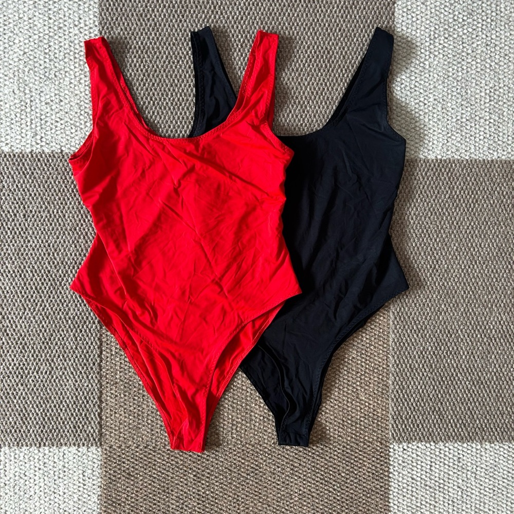 Zara Red and Black Scoop-Neck Bodysuits